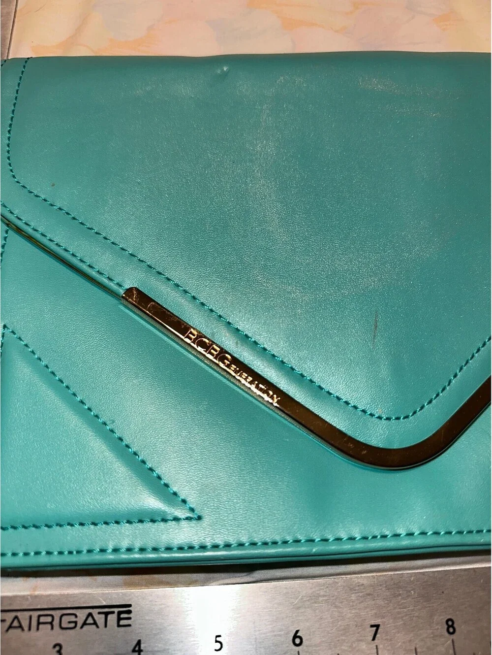 BCBG Generation Turquoise Leather Clutch Purse Vintage Y2K